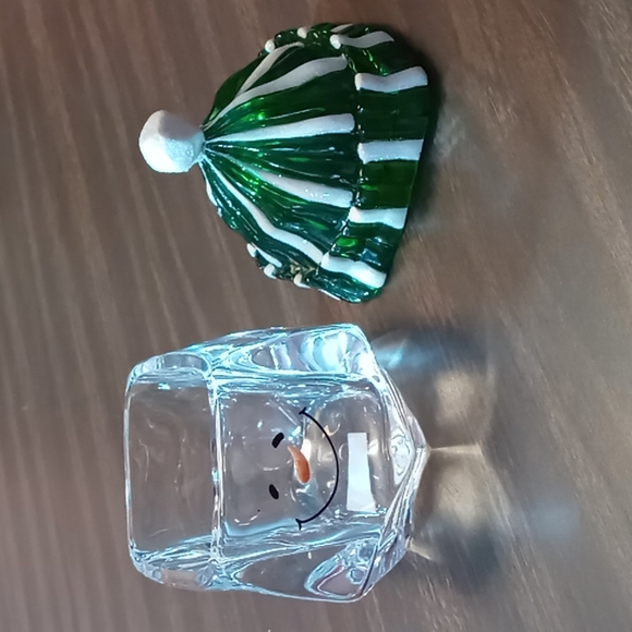 Acrylic Snowman Container with Removable Green Hat Lid - Picture 3 of 6